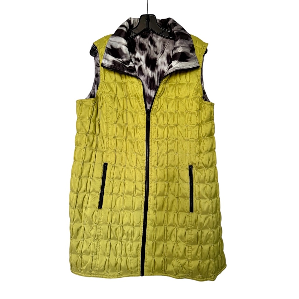 Reversible Puffy Vest, Lime Green and Black/white Animal Print, XL